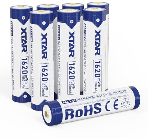 XTAR wiederaufladbare AAA Batterien 1,5V Lithium (8er Pack) – 1620mWh für Kamera, Spielzeug, Maus – Lange Haltbarkeit, Schnellladefähig