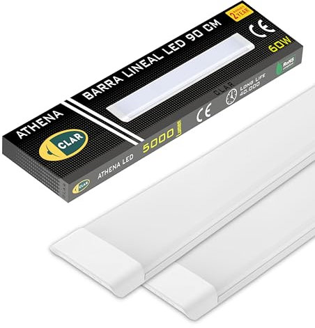 CLAR - Pantalla LED 90 cm, Luminaria Techo Cocina, Regleta y Barra LED, Luz 6500ºK (60W Pack 2)