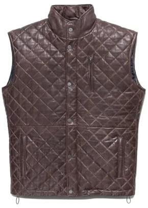 GOKTOG Herren Lamsbkin-Lederweste, gesteppte Lederweste für Herren, Lammfell-Leder-Steppweste, Diamant-Stepplederweste für Herren