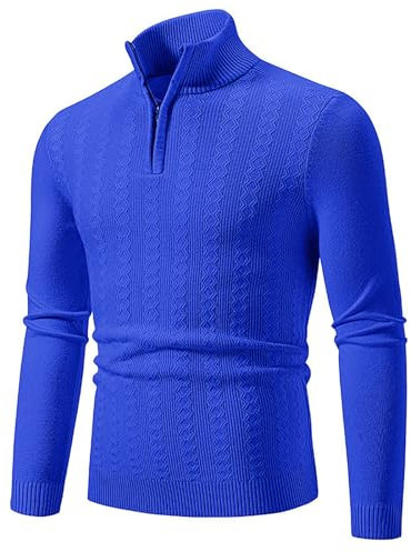 HUOQI Sweater Herren Mit Reißverschluss Herren Winter Mode Sweatshirt Patch Regular Edition Schulter Ärmel Pullover Einfarbig Pullover Top Rollkragenpullover Herren Ausschnitt Herren (Blue, XL)