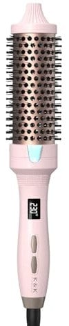 K&K 38mm Thermobürste Keratin Thermal Brush Protect Beheiztes Fass Heiße Haarbürste Ionisch Glatt Scheinen Volumen Kamm LED-Anzeige Haarglätter Lockenwickler Styling Tool, Dual Spannung (Rosa, 38 mm)