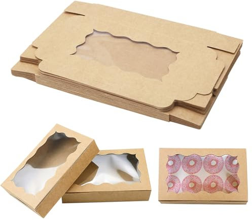 HENGBIRD 20 Stück Keksschachtel mit Sichtfenster Braune Papier Cupcake Box Kraftpapier Gebäckkarton 17,8 x 11 x 3,9 cm Tortenschachtel mit Klarem Fenster Karton Snackbox Desserts Muffin Transportbox