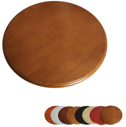 Lazy Susan Plateau tournant en bois massif pour table de salle à manger - Plateau de service rond en bois - 81,3 cm - Base silencieuse - Fabriqué à la main - Marron - 80 cm