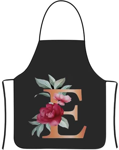 LECTNORE Schürze, schwarze Schürze für Frauen, Kochschürzen, personalisierte Schürze, wasserdichte Schürze, Küchenschürze, Kochschürze für Frauen und Männer (1 Stück, orangefarbene Buchstaben E)