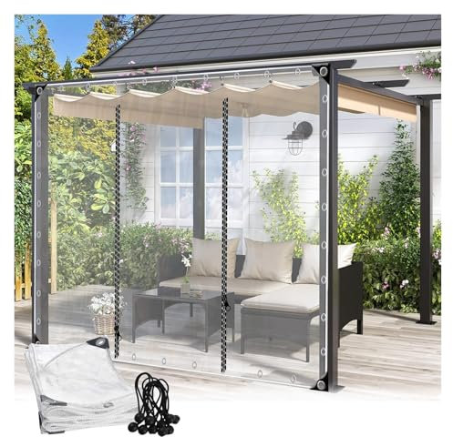 Pergola Waterproof Side Panels With Zip Door Transparent Outdoor Weatherproof Curtains PVC Plastic Tarpaulin, for Gazebo, Gardens(10'x7'(3x2.2m))
