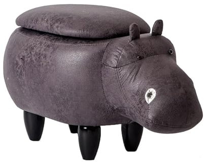 HTYUKFDG Niedlicher Nilpferd-Aufbewahrungshocker aus Kunstleder Nilpferd-Holz-Fußstütze gepolsterter Fußhocker in Tierform für Kinderzimmer Spielzimmer, Schlafzimmer