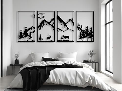 VAILLA Berge Wanddeko, Wandbild aus Holz, Wand deko in Schwarz Gold, 3D Bilder, Wandbilder Home Wall Art Dekoration, Wandaufkleber, Moderne Deko, Bilder für Zuhause Schlafzimmer, Wohnzimmer (Berge 10)