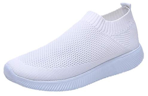 Deals of The Day Sale Prime Women Trainers Wide Fit Wedge Jogging Sneakers Casual Fashion Non Slip Athletic Shoes Lightweight Low Top Soft Sole Slip on Ladies Wide fit Trainers White 6
