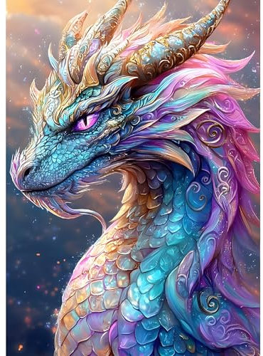 GDYEEH Bunter Drache Diamond Painting Erwachsene, 5D Drache Diamant Kunst Bilder Anfänger, DIY Runder Vollbohrer Fantasie Diamanten Malerei Stickerei Kreuzstich Geschenke Home Wand Dekor 30x40cm