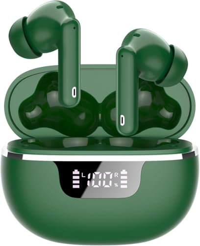 Donerton Wireless Earbuds, Bluetooth 5.4 Headphones with 4 ENC Noise Cancelling Microphone, Ear buds with HiFi Stereo Deep Bass, Bluetooth Earphones 40H Playtime, Green