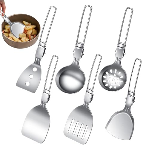 Camping-Kochgeschirr-Sets | 6-teiliges Campingzubehör-Set aus Edelstahl – Küchenwerkzeuge mit Aufbewahrungstasche zum Kochen im Freien, Haus und Reise