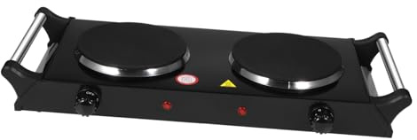 HAMPPLIES Portable 2000w Dual Electric Hot Plate with Cast Iron Double Burner, Black Electric Stove for Home Use with Handle, Uk Plug Ac230v Compatible Cooktop
