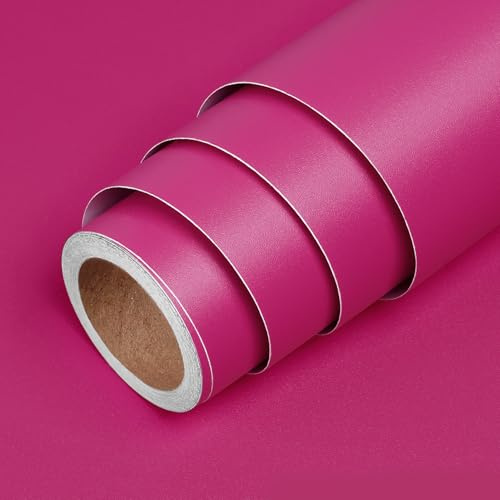 LACHEERY Papier Peint Uni Rose Foncé Tapisserie Autocollante Murale Enfant Chambre 40cm x 200cm Papier Peint Adhesif Mural Mat Vinyle Rouleau Adhesif Decoratif Imperméable pour Meuble Salon Armoire