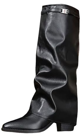 Generico Stivali Alti Donna Alti Con Fibbie Metalliche Eleganti Nuovi Scarpe Donna In Pelle Eleganti Foderati Stile Retrò Stivali Per Autunno Invernali