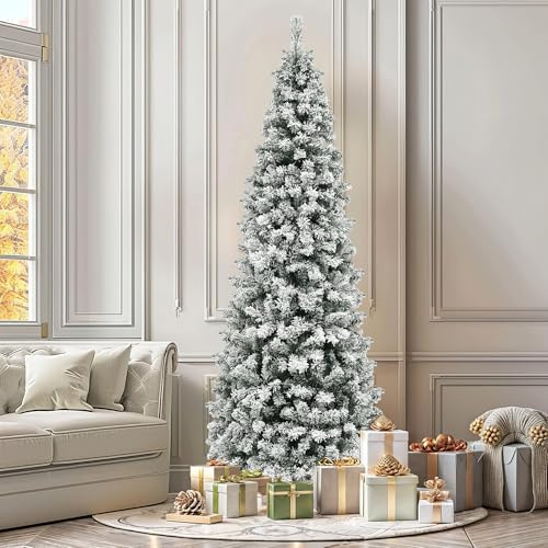 YITAHOME 230cm künstlicher Weihnachtsbaum Schmal Schneebedeckter mit Fernbedienung – vorgeleuchteter Baum mit warmweißer/mehrfarbiger 350 LED-Farbwechselbeleuchtung, ca. 1000 Spitzen