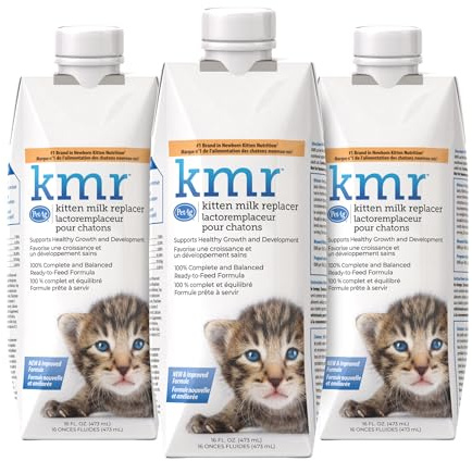 PetAg KMR Kitten Milk Replacer Liquid - 16 oz, Pack of 3 - Ready-to-Feed Formula with Vitamins for Newborn Kittens to 1 Year - Easy to Digest