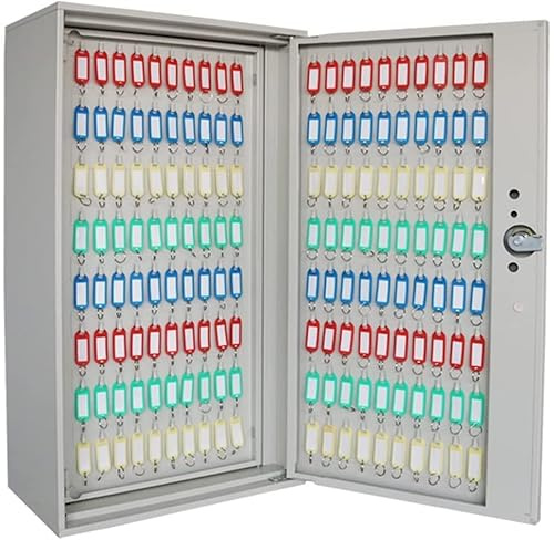 MQDLJSE Wandmontierter Schlüsselschrank aus Stahl mit 300 Schlüsselfächern, Schlüsselanhängern und abschließbarem Fach, silberfarben