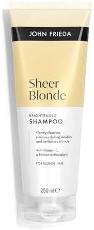 John Frieda Sheer Blonde Highlighter Shampoo | Revitalisiert und verleiht Blond Glanz | Schützt die Leuchtkraft und reduziert Bruch | Mit Vitamin C | Natürliches Blond oder gefärbt | Silikonfrei | 250