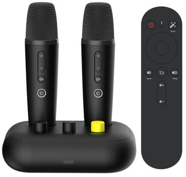 Karaoke Machine with 2 Wireless Microphones, Dual Handheld Microphone Works with Speaker and App Mirror, Home Karaoke System with Free Millions Songs Full English and All Other Language for All TV
