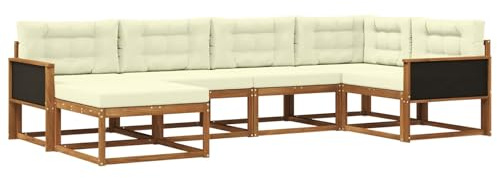 vidaXL Outdoor-Sofagarnitur mit Kissen 6 pcs Natur und Creme, Patio-Sofa, Moderne Outdoor-Sitzgruppe, langlebige Gartenmöbel, wetterfest für die Lounge im Garten