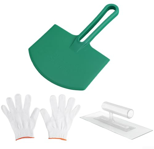 Edelstahl-Schmutzwanne, Aschekasten mit gebogenem, Schaufelset mit Handschuhen, für Putz-, Zement- und Spachtelarbeiten bei Renovierungsarbeiten(C)