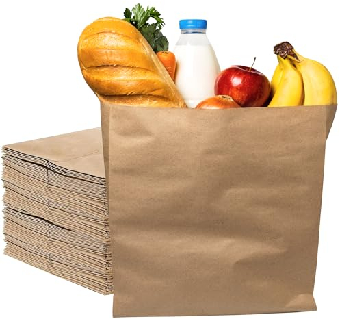 Lot de 200 sacs en papier marron, sacs en papier pour nourriture, sacs à sandwich en papier, sacs alimentaires en papier | 20,3 x 20,3 cm avec cordon, petits sacs en papier, petits sacs pour toutes