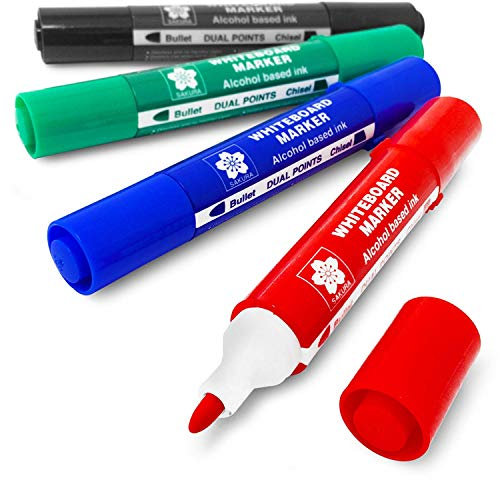 Sakura – Dual Point Whiteboard-Marker Keilspitze und Rundspitze – Brieftasche – von 4