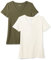 Amazon Essentials Camiseta de Manga Corta con Cuello en Pico y Corte Recto Mujer, Pack de 2, Verde Oliva/Avena Mezcla, L