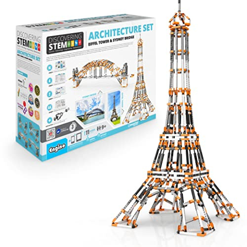 Engino STEM Kit, Architecture Set: Eiffel Tower, Sydney Bridge, Kids 9+ | Build 11 Models, STEM Project for Kid, Gifts for Boys & Girls, Theory & Quiz Book Included, Teaches Problem-Solving Thinking