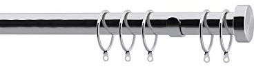 SPEEDY 28mm Stud End Cap Fixed Complete Curtain Pole Set, Chrome, 400cm