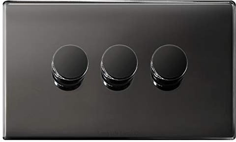 LED Dimmer Switch Black Nickel 3 Gang 2 Way 300w Screwless Polished Plate Finish N357GME