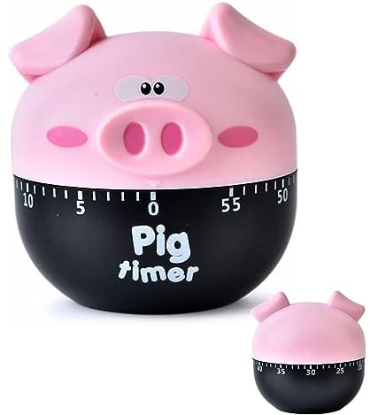 Kurzzeitwecker Küchentimer Eieruhr Mechanischer Timer Küche Kurzzeitmesser für Home Backen Kochen Steaming Yoga Übung Lernen - Schweinchen Form, Bis 60 Min Einstellbar