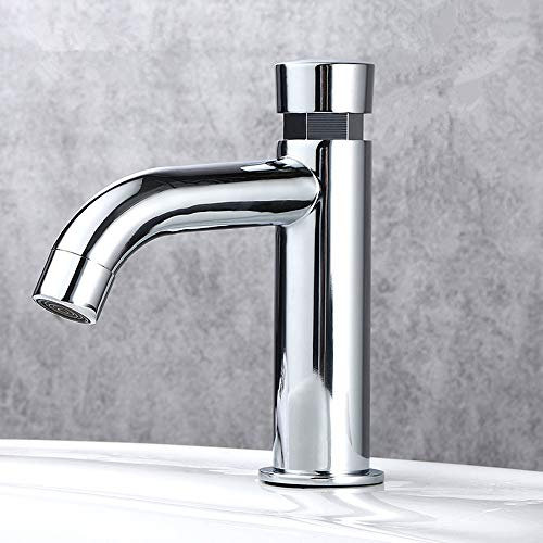 Robinet d'eau froide en laiton pour salle de bain, robinet de lavabo à fermeture automatique, robinets d'économie d'eau, chromé