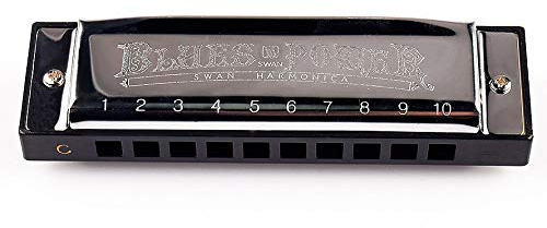 SWAN Mundharmonika C-Taste, 10 Löcher, 20 Töne, Mundharmonika, Blues Mini-Mundharmonika für Erwachsene, Profispieler, Anfänger, Studenten, mit Tasche (Silber C)