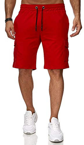 Reslad Kurze Hose Herren Cargo Bermuda Shorts Jogginghose Sport-Hose RS-5069 (2XL, Rot)