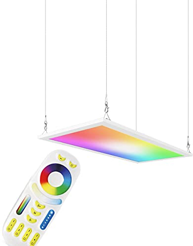 LongLife LED RGB+CCT LED Panel 60x30cm inkl. MiBoxer Smarthomesteuerung 24W 24V Rahmen weiß - Panelmontage: Seilabhängung 1 Meter Deckenleuchte Pendelleuchte | LongLife LED