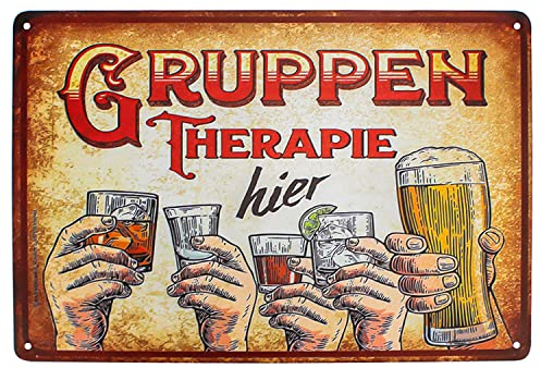 UGBO Carteles Vintage Chapas Metalicas Decorativas Cartel Chapa Placas Metalica Decoracion 30cm x 20cm Placa de Metal Decorativa Pared Para Cafe Bar Restaurante Cocina - Terapia de Grupo aquí