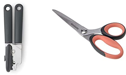 Brabantia 121869 Tasty+ Can Plus Bottle Opener, Dark Grey & 121746 Tasty+ Kitchen Scissors, Terracotta Pink
