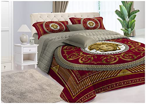 il dolce stile della tua casa trapuntino estivo matrimoniale copriletto trapuntato stampa elegante modello medusa oro (oro/bordeux)