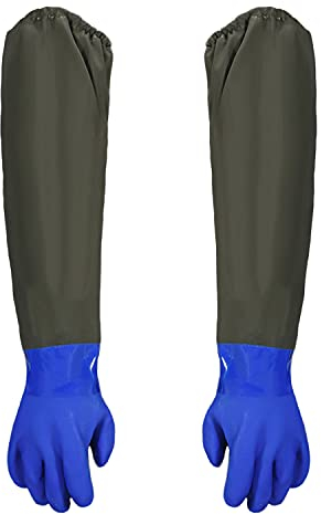 sinzau Teichhandschuhe, Lang PU Sandstrahlen Wasserdicht Arbeitshandschuhe, 70cm, 1 Paar