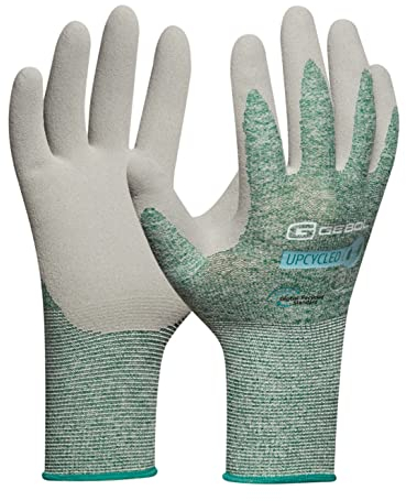 Gebol Upcycled Strong | nachhaltige Arbeitshandschuhe aus recyceltem Plastik | top Fingerspitzengefühl mit Naturkautschuk Beschichtung | Für Damen und Herren Größe M (Gr 8) | Dunkelgrün | 1 Paar