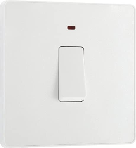 BG Electrical Single Wall Switch with LED Power Indicator, Double Pole, Screwless Front Plate, Round Edges, Evolve, Pearlescent White, 20A, PCDCL31W