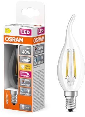 OSRAM Superstar dimmbare LED-Lampe mit besonders hoher Farbwiedergabe (CRI90) für E14-Sockel, Filament-Optik ,Warmweiß (2700K), 470 Lumen, Ersatz für herkömmliche 40W-Leuchtmittel, dimmbar, 1-er Pack