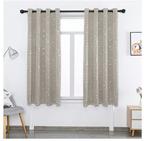 KnSam 2er Set Ösenschal Grau, Stern Verdunkelung Gardine Blickdicht Vintage mit Ösen Moderner Wohnstil Vorhänge Gardinen Verdunkeln Polyester Arbeitszimmer, 160x132cm(H x B)