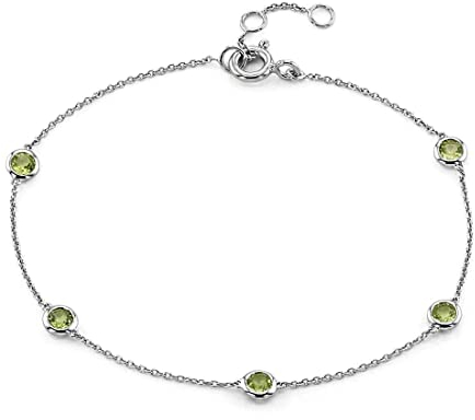 Natural Peridot Gemstone Cable Chain Bracelets 925 Sterling Silver Daily Wear Party wear Spring Ring Clasp Bezel Set Bracelet Handmade Jewelry for Women and Girls Size In: 9 SB-D8-PER-9