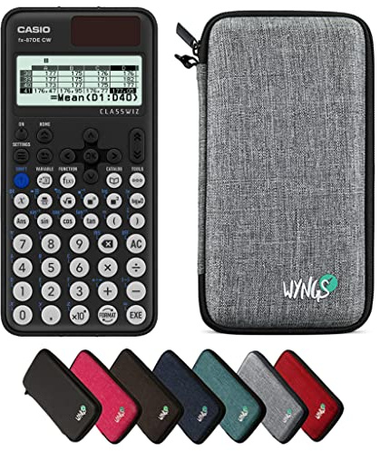 Casio fx-87DE CW ClassWiz inkl. WYNGS Schutztasche Hellgrau - Wissenschaftlicher Taschenrechner - Basic Set