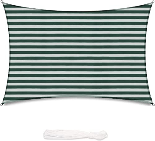 Sekey Sonnensegel 3.66x4.88m, Sonnenschutz, Rechteckig HDPE-Kunststoff, Winddicht Wasserdurchlässig UV-beständig Atmungsaktiv Reißfest, für Balkon Garten, Grün-weiß gestreift