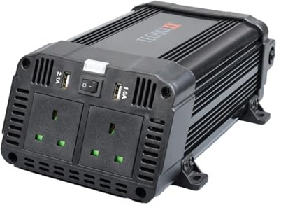 Technaxx TE16 Voltage Converter 1200W | 12V/24V DC to 230V AC | TÜV Rheinland Tested Inverter | 2x Schuko Outlets with Switch | 2x USB Ports 3.1A | Reliable Power for Car, Camping & Travel