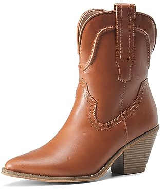 DREAM PAIRS Damen Cowboystiefel Stiefeletten Ankle Booties BRAUN 40 EU