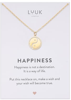 LUUK LIFESTYLE Collier avec pendentif Yin Yang, longueur de chaîne réglable, 50cm, porte-bonheur chinois et talisman asiatique, acier inoxydable durable, or